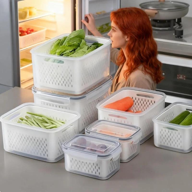 13pcs/set reusable plastic food storage container suitable (5 lids+5 boxes+3 drainage baskets)
