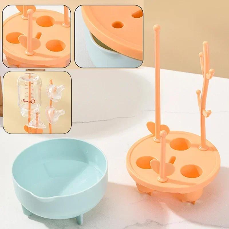 Brosse à Biberon en Silicone pour Bébé Manche Long Brosse de Nettoyage Combinaison avec Support de Séchage Kit de Brosse à Biberon Rotative à 360 Degrés