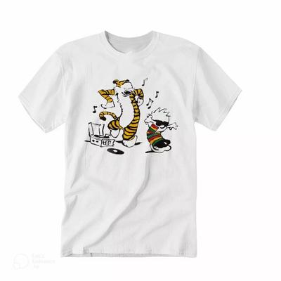 Vintage 80er Calvin und Hobbes T-Shirt Unisex, Kurzarm-T-Shirt, Weißes T-Shirt