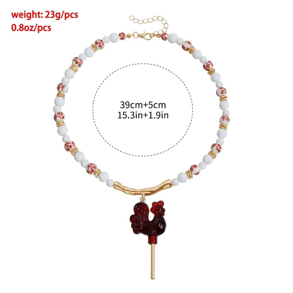Adjustable Rooster Pendant Necklaces Beads Hoop Earrings Red Rooster Necklace Russian Folk Style