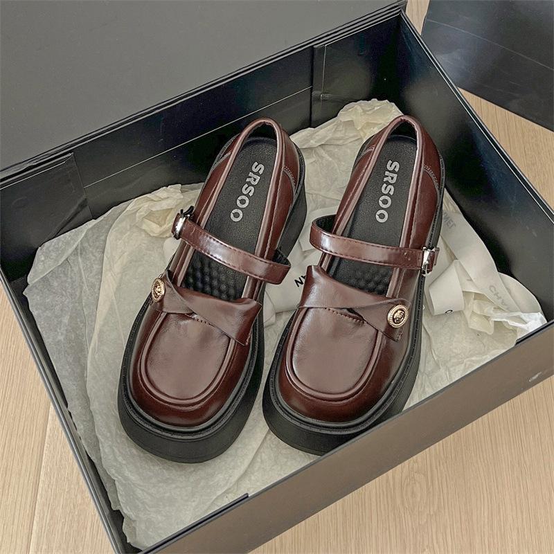 Black British style platform thick high heel small leather shoes women's 2025 new autumn skirt JK Mary Jane single shoes