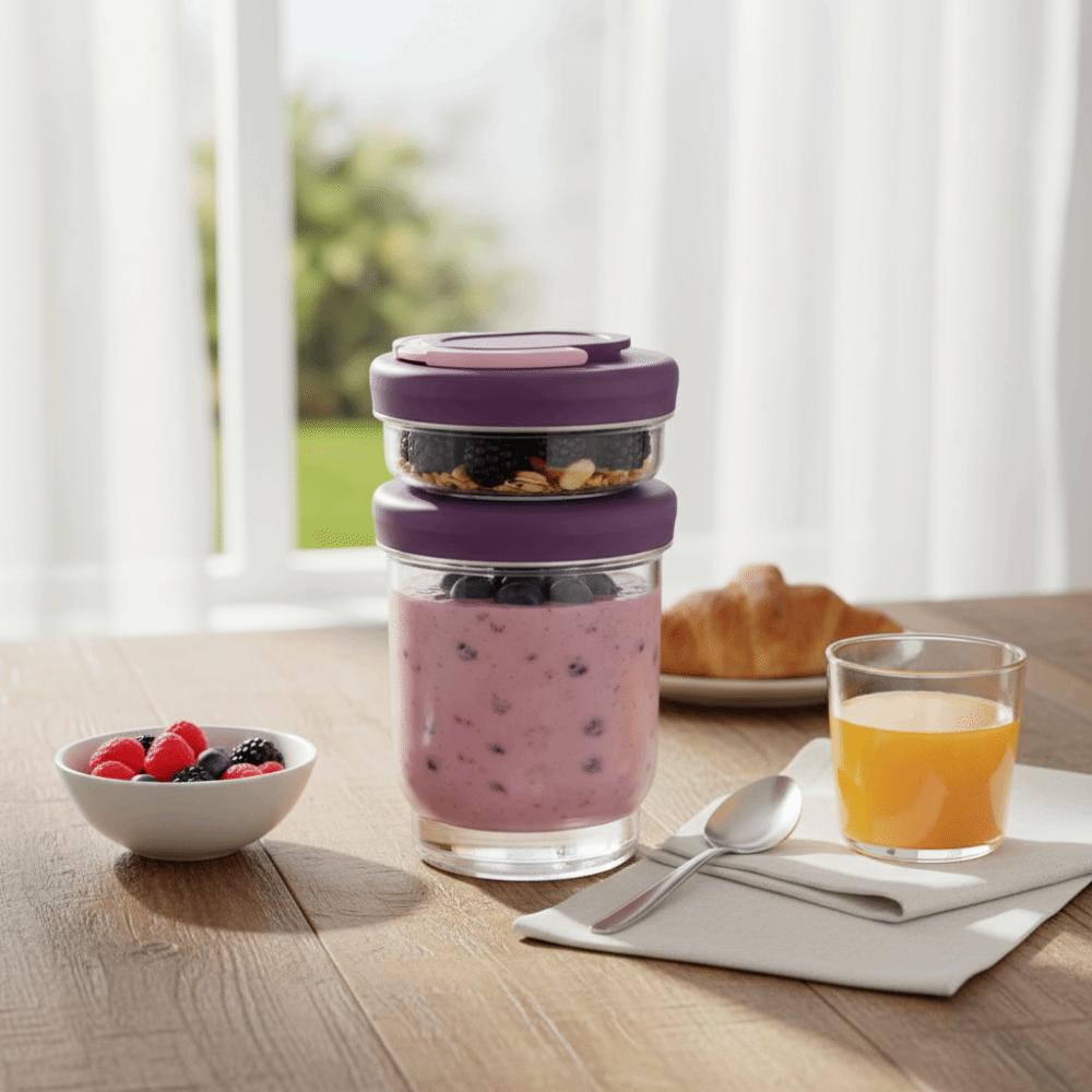 Leak-Proof Double-layer Fruit Salad Cup Fresh-keeping Draining Breakfast Cup Folding Handle Plastic Yogurt Oat Cup