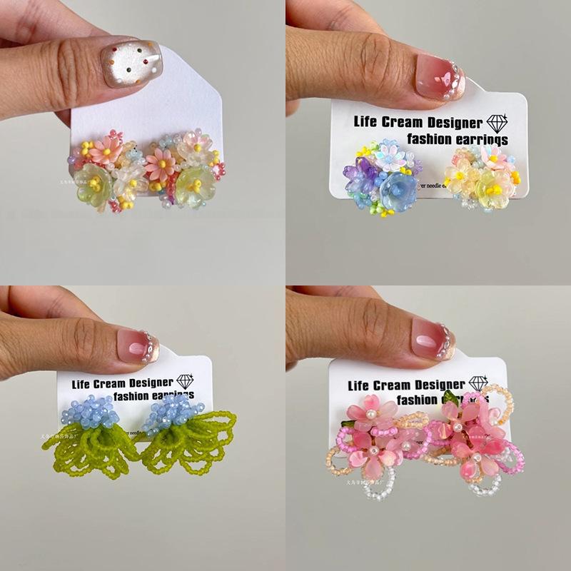 Summer Dopamine Colored Flower Stud Earrings Women's Vacation Atmosphere Versatile Earrings Fashion Smudge Temperament Earrings