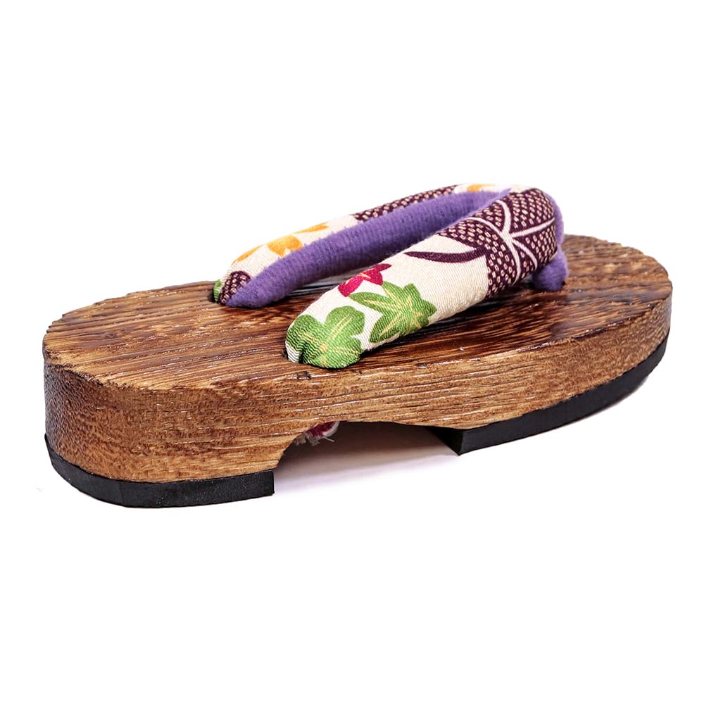 Geta for Burnt Paulownia Geta with Japanese Pattern Straps for Girls [KYOETSU] Kids, (19.5cm, G19)