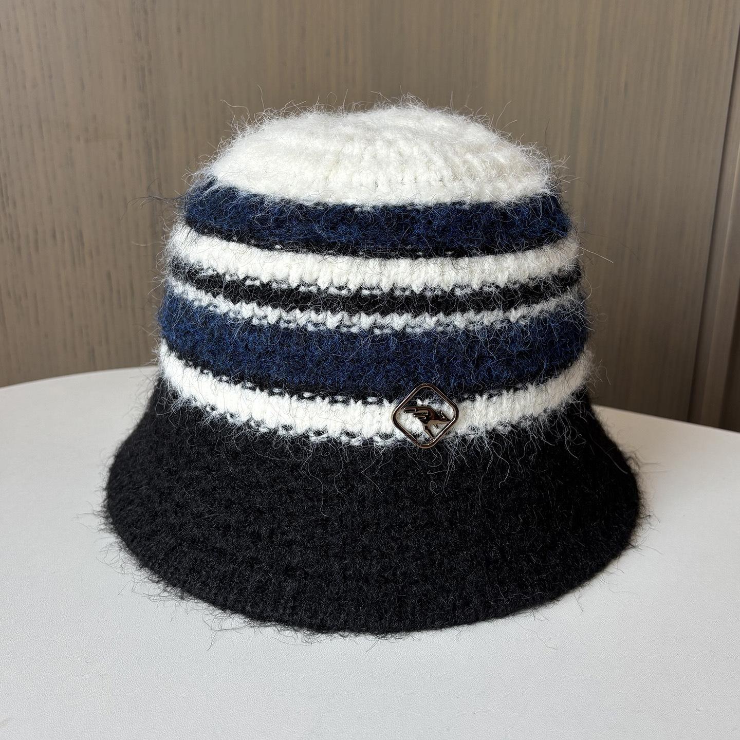 Вязаная цветовая комбинация панама женская сезонная теплая шерстяная шляпа темперамент показывает маленькое лицо японская панама шляпа-ведро One size fits all