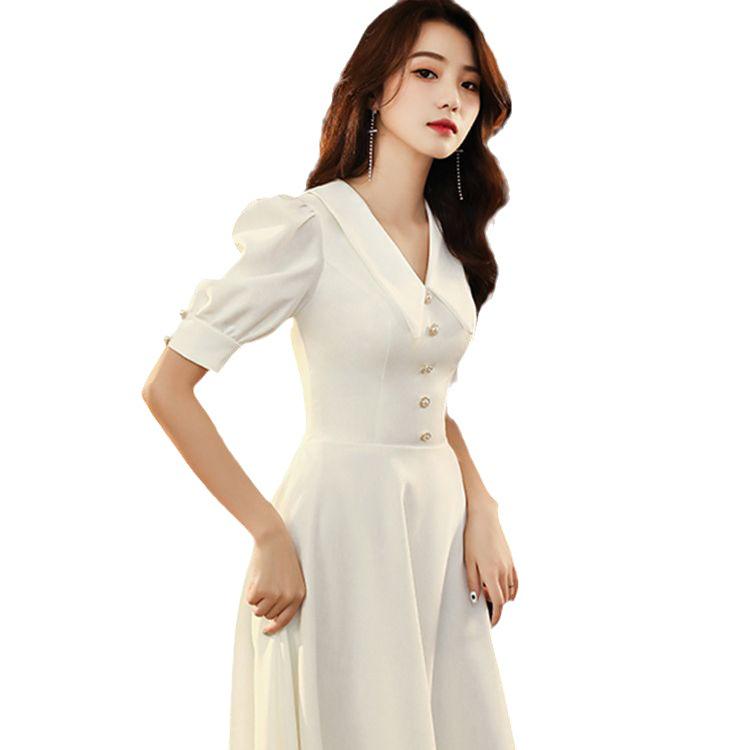Women's High-End Light Luxury White Summer Doll Collar Evening Dress