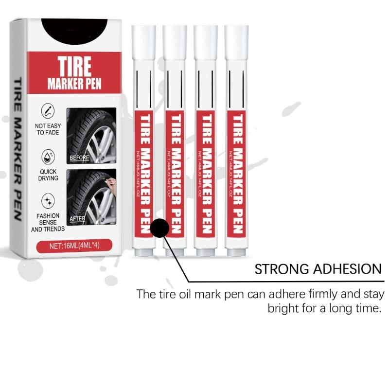4PCS Ergonomic White Tire Paint Pens Marking Tool Weatherproof Tire Marking Kit For Automotive Motorcycle Bicycles Tires