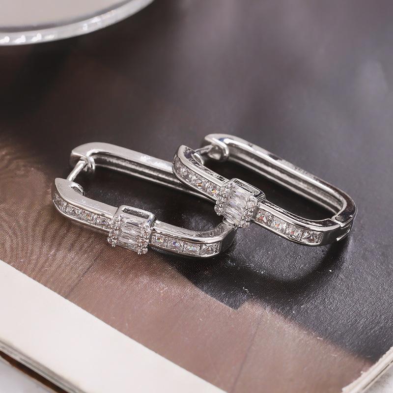 European & American Fashion U-Shaped Copper Gold/Silver Zirconia Earrings, 14K Ear Hoops