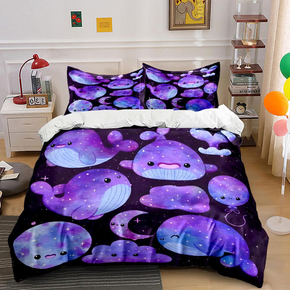 Whimsical Purple Whale Set Bedding Duvet Cover Set (1*Duvet Cover 2*Pillowcases, without duvet insert)