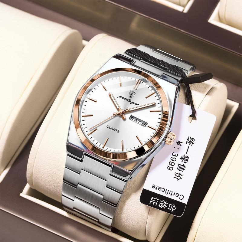POEDAGAR Thin and Light Men's Watch Waterproof Luminous Quartz Watch Simple Steel Belt Business Watch