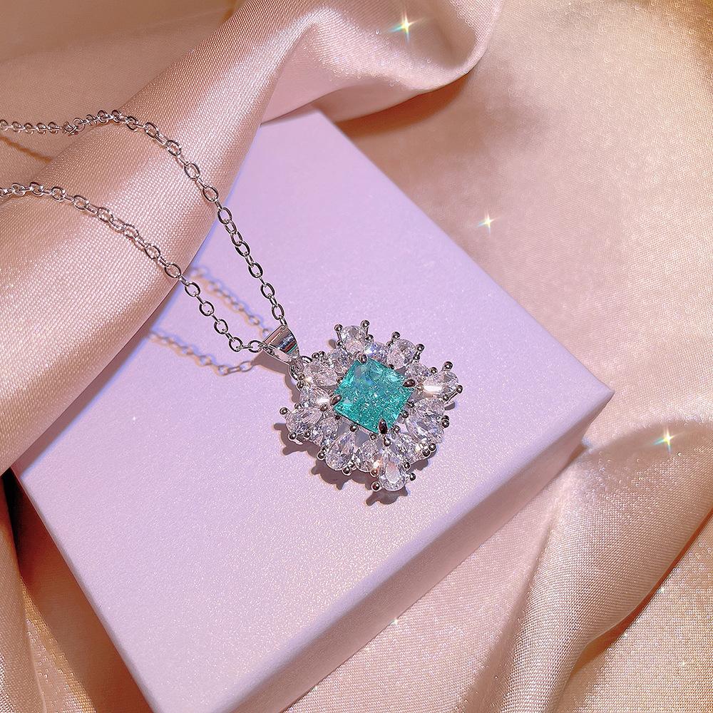 New Paraiba Women's Jewelry Set Princess Bling Bling Zircon Stud Earrings Pendant Adjustable Ring Three Piece Set Party Gift