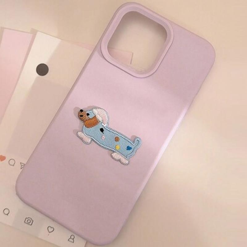 

Korean Dopamine Color Embroidered 3D Sausage Puppy Phone Case For iPhone 17 16 15 14 13 12 11 Pro Max 15 Plus 16e 17Air Cover For iPhone 13 Pro