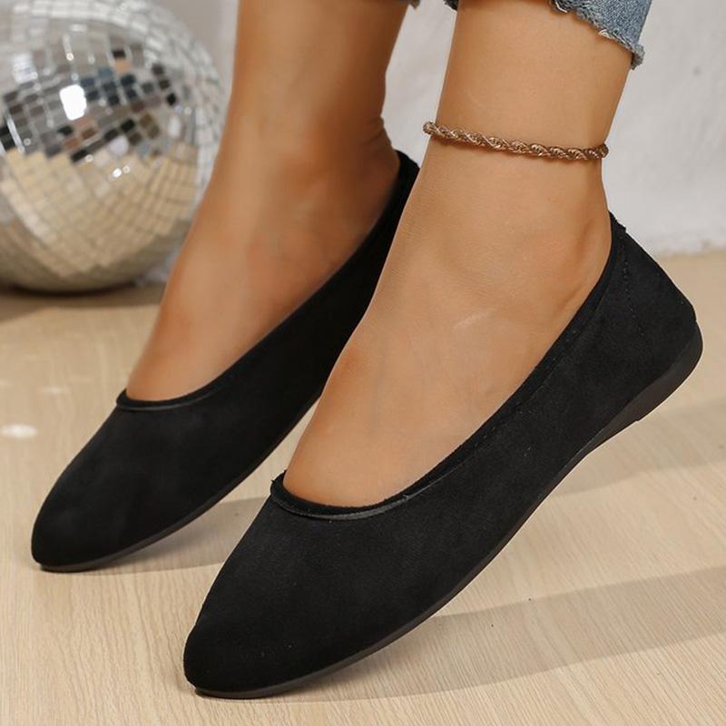 Fashion Concise Black Lightweight Flats Shoes Women Spring Autumn Soft Faux Suede Flat Shoes Woman Shallow Slip On Causal Shoes Female