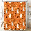 Halloween Ghosts Spider Web Pumpkin Candy Halloween Shower Curtain Home Decor Waterproof Bat Red Leaf Cartoon Orange Print Bathr