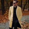 Men's Mid-Length Woolen Coat, Lightweight Color Winter Overcoat Jacket for Fall and Winter
