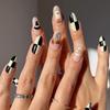 Black & White Checkerboard Halloween Pumpkin Nail Art - Almond-Shaped Wear-On Nails with Moon & Hat Stickers
