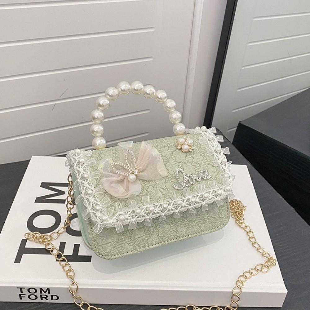 New Pearl Lace Children s Crossbody Bag Princess Adjustable Girl Shoulder Bag Lightweight Handbag зелёный
