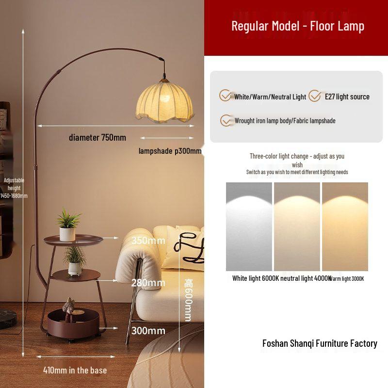 Antique-Style Floor Lamp with Integrated Coffee Table and Storage Rack