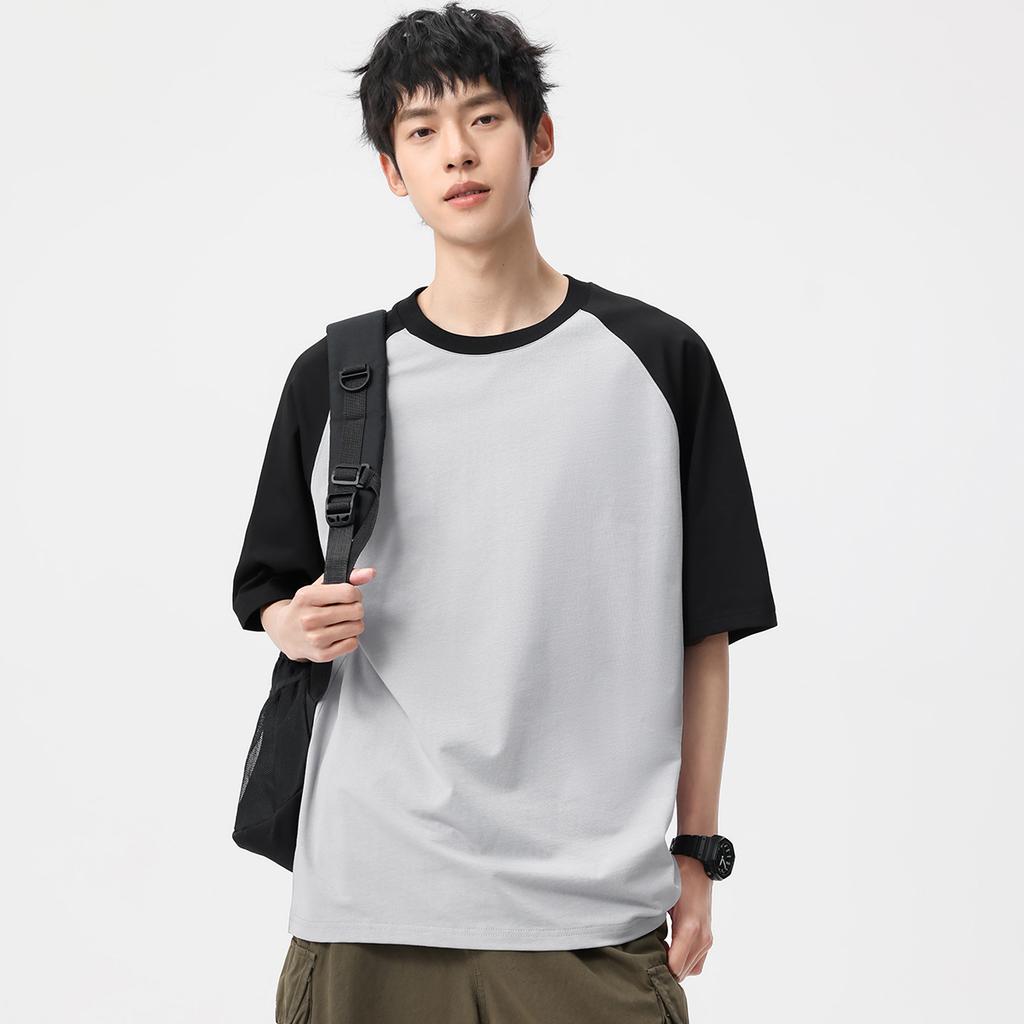 Japanese 200g Minimalist Printed Loose Men's Short-sleeved T-shirt with Antibacterial Cooling Effect