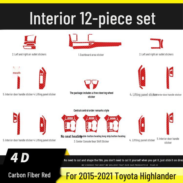 Carbon Fiber Anti-Kick Center Console Sticker for 09-21 Toyota Highlander Interior Decoration