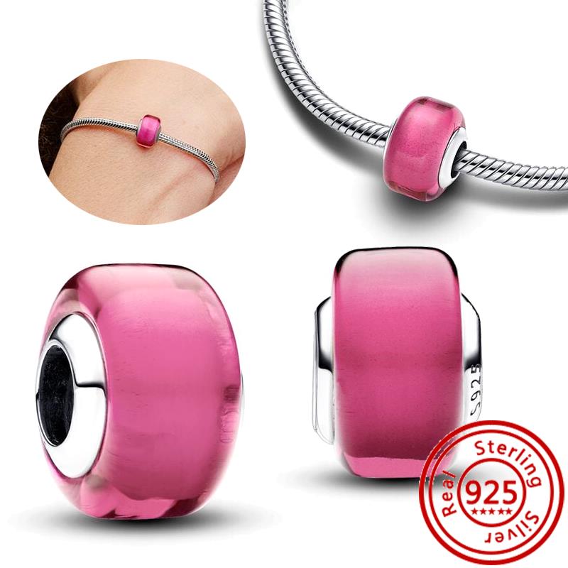 925 Sterling Copper Blue Green Pink Red Black White Purple Murano Glass Beads Fit Original Pantaro Charms Bracelet Women Zircon