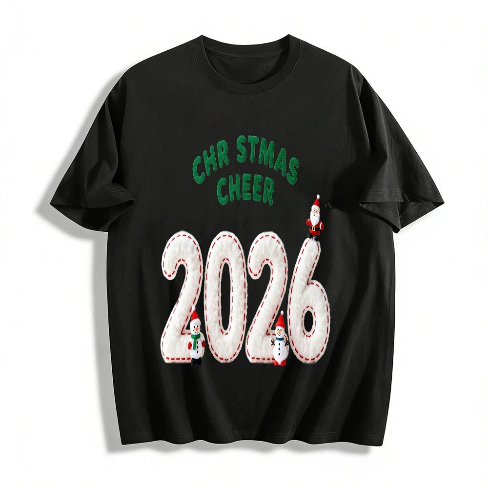 2026 Christmas Cheer Plush Number Print Festive Sweatshirt Pure cotton T-shirt XXS