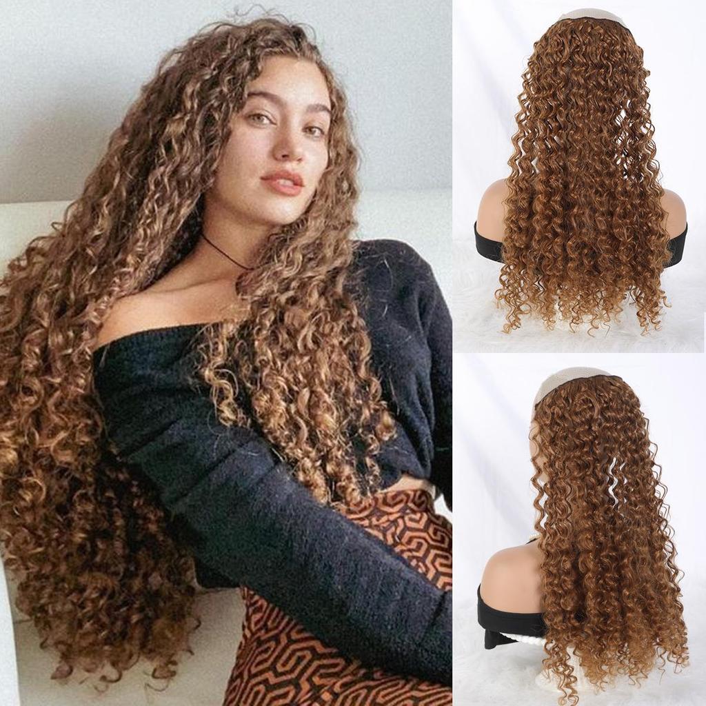 16inch Synthetic Natural Kinky Curly Clip Fish Line Invisible Hair Extensions Mixed Color Blonde Black Brown Artificial False Hair Piece For Women