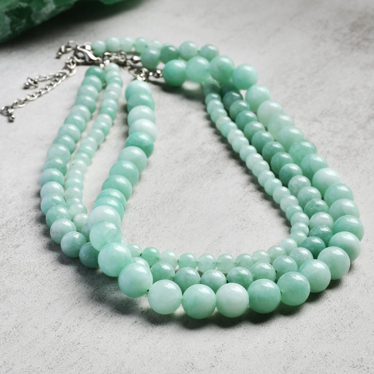 Lucky Star Jewelry Women's Green 6Mm 8Mm 10Mm Natural Stone Stone Round Beaded Necklaces Bohemian Holiday Handmade Zircon Mother's Day Gift