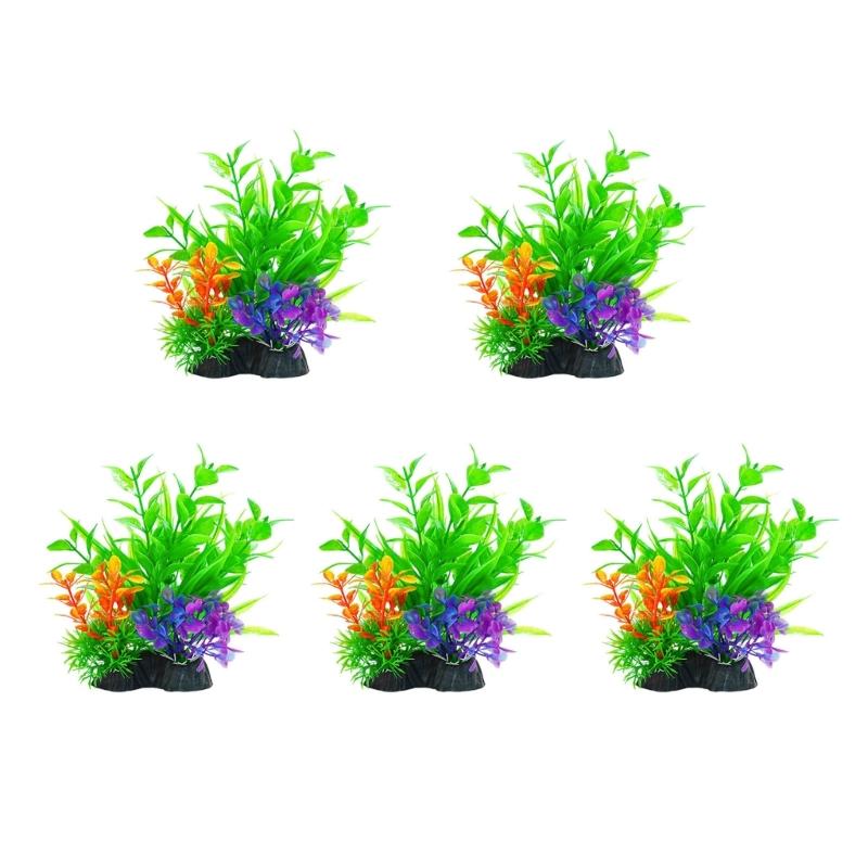 5PCS Life Like Plant Fishtanks Decoration Artificial Water Plant with Base for Office Commercial Use Aquariums Landscape