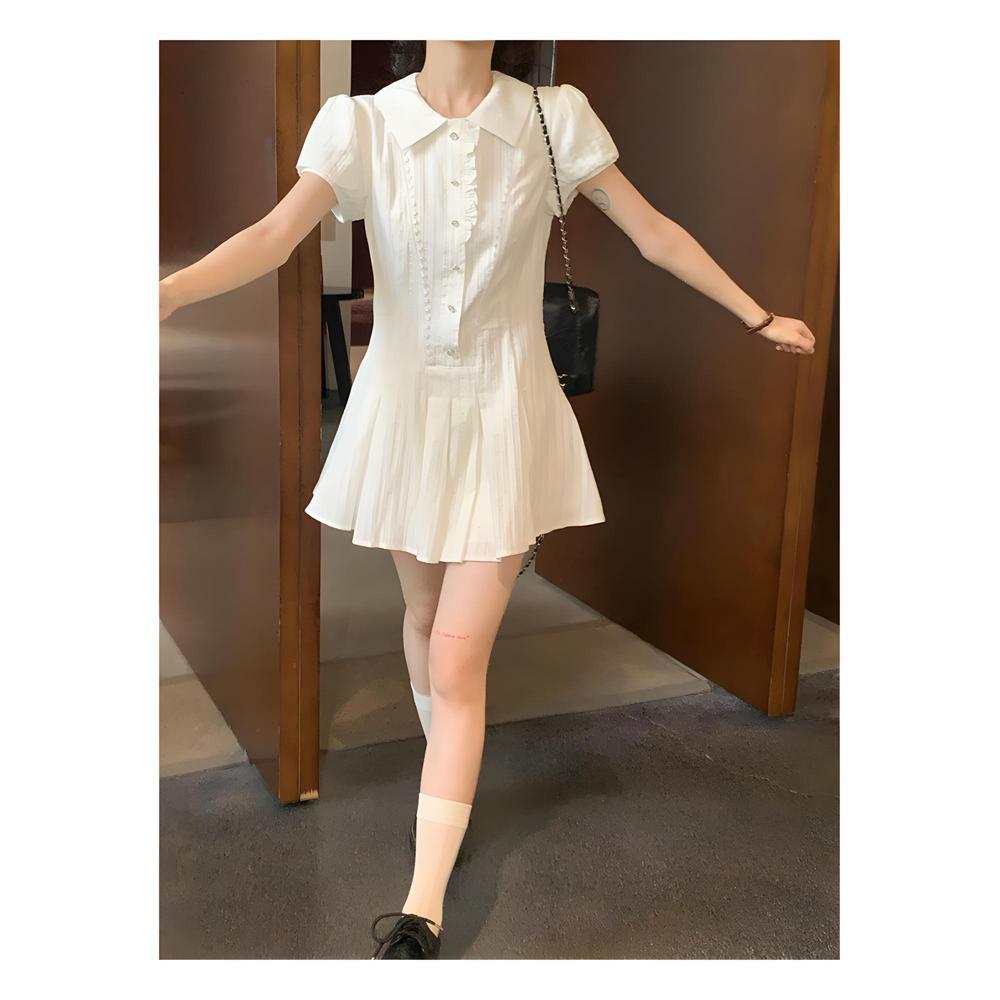 Women's summer new wind white dress waist thin texture a word short skirt