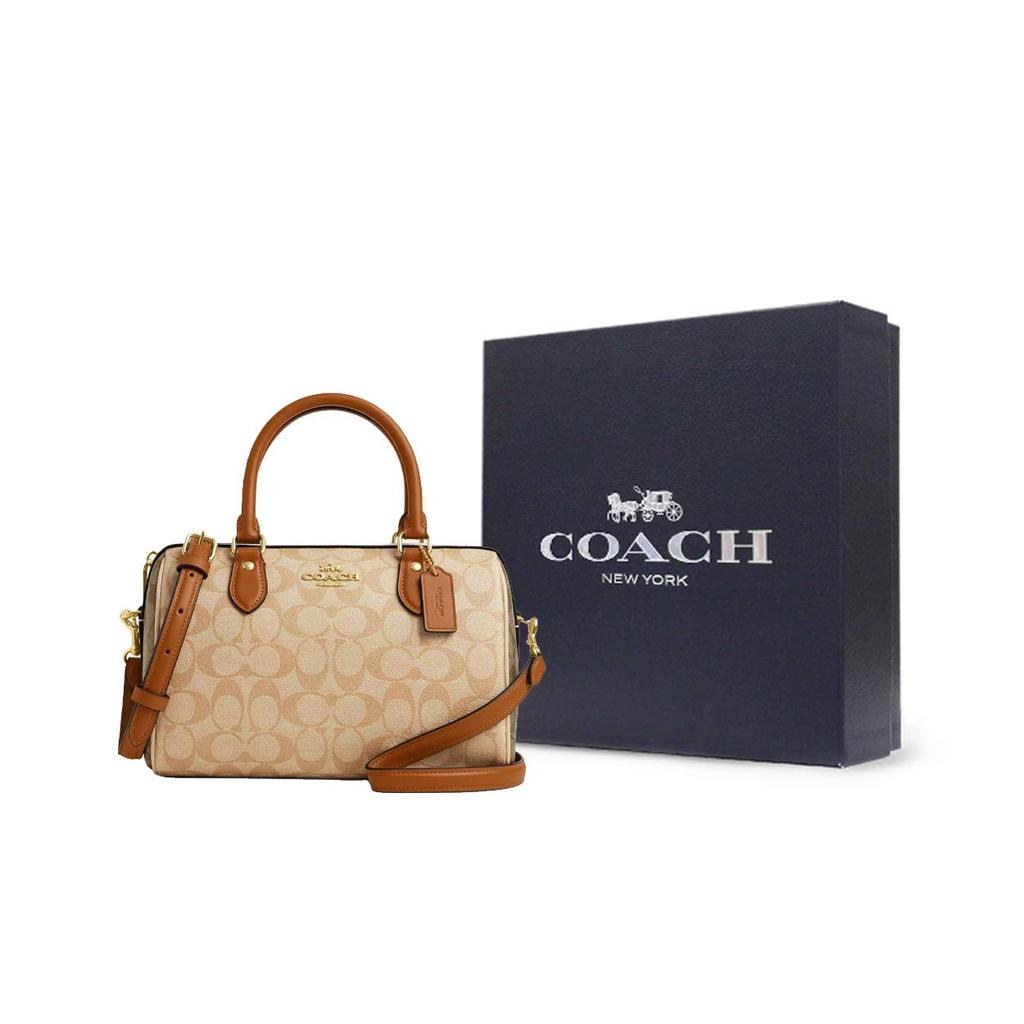 Coach Rowan 25 Logo Zipper Closure Coated Canvas Shoulder Crossbody Tote Bag Medium Women handbags Light-Khaki CS185-IMWQ4