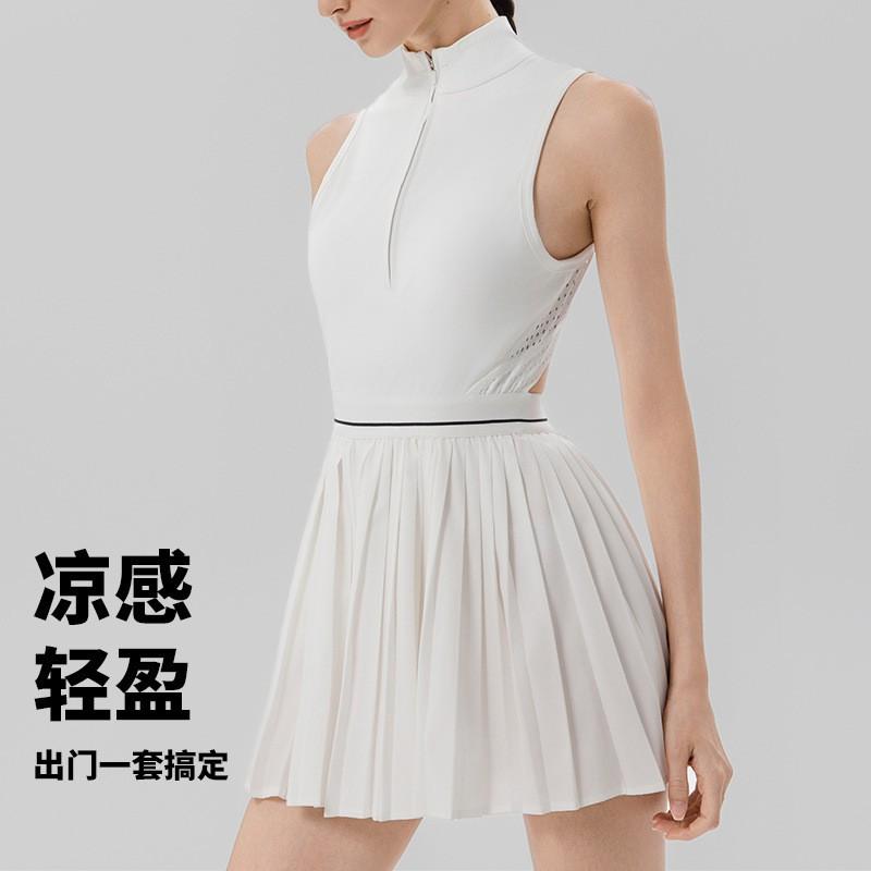 Womens Athletic Tennis Skirt With Front Zipper Breathable Mesh Pleated Running Skort Gym Fitness Wear