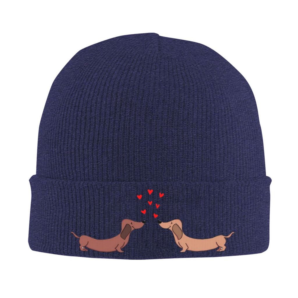 Couple of Dachshund Beanie Vintage Graphic Knit Hat Retro Streetwear Soft Warm FatherDay Gift Idea Present for Unisex and Woman