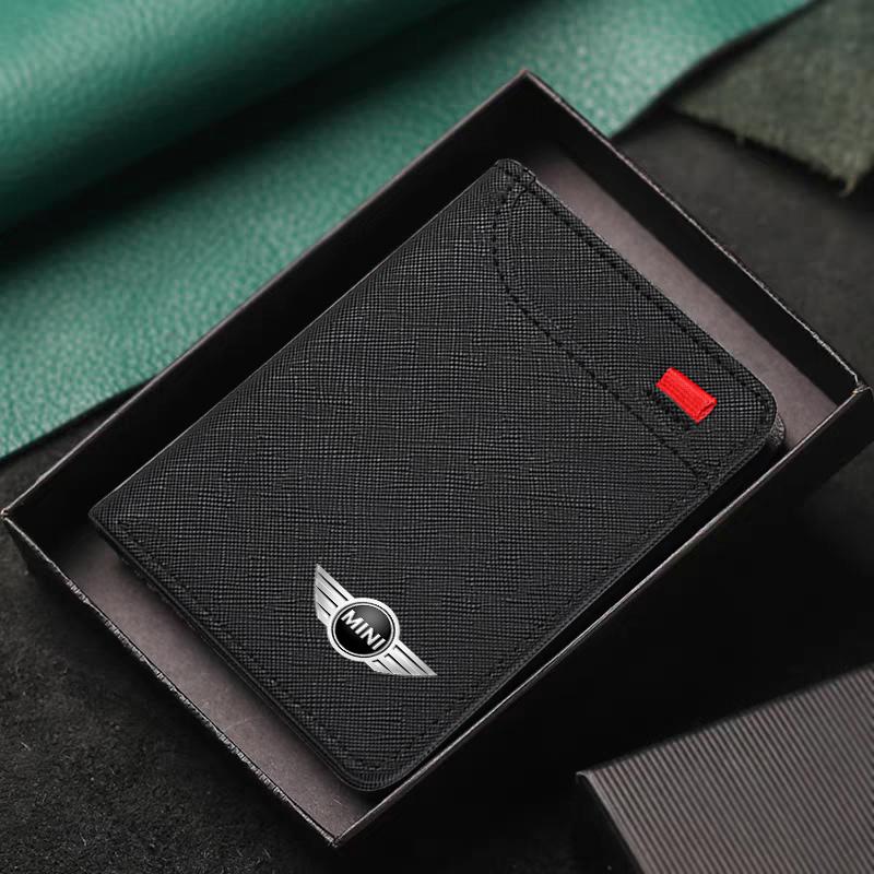 BJRT1 Vintage Car Metal Logo Leather Wallet Credit Card Holder For BMW Mini Cooper R50 R53 R55 R56 R60 R61 F54 F55 F56 F60 Accessories