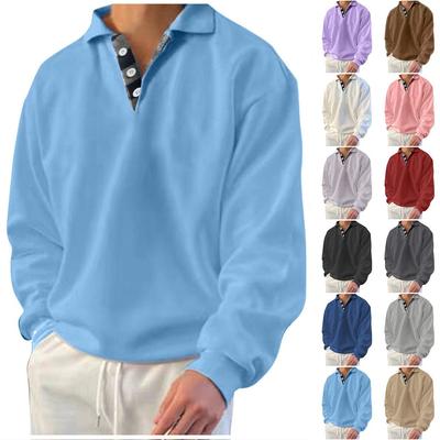 Felpa da Uomo Autunno Primavera Ampia Revers Colore Solido Manica Lunga Pullover Bottoni Casual Taglie Forti Lunghezza Media Camicia Top da Uomo