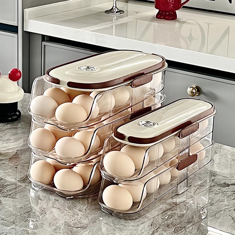 Multi-layer Automatic Rolling Egg Storage Tray with Timer for Kitchen and Refrigerator