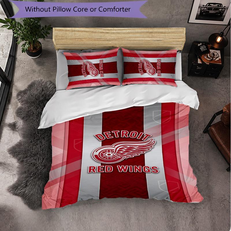 Detroit Red Wings Pattern Microfiber 3Pcs Bedding Set Decor Duvet Cover Set For Bedroom Home Use