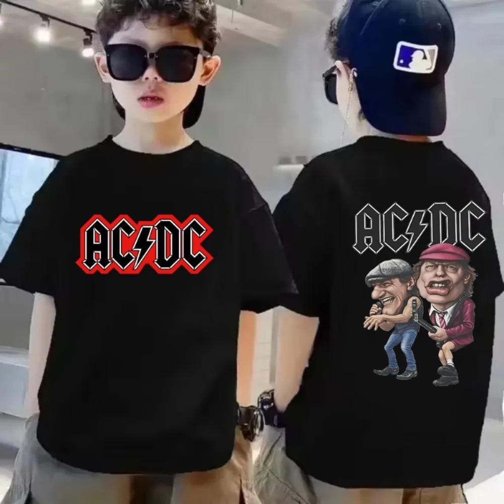 

Мальчишеская футболка с принтом рок-группы ACDC Американский стрит-хип-хоп панк ретро хлопковая летняя с коротким рукавом детская футболка 110