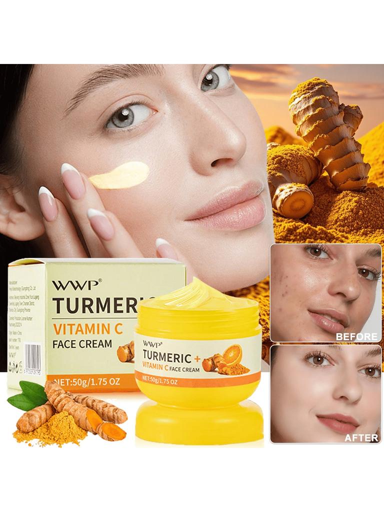 1pc Turmeric & Vitamin C Moisturizing Cream, Hydrating, Brightening, Fading Pigmentation, Deep Moist