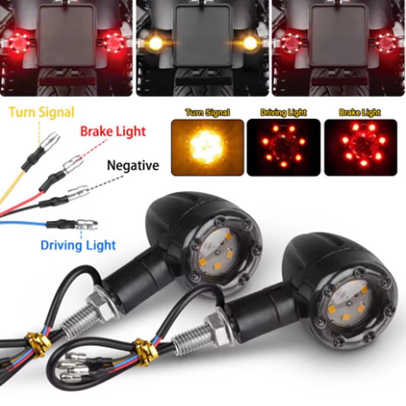 Motorcycle Turn Signal Light LED Mini Bullet Moto Indicators Stop Light LED Universal 12V 8mm LED Brake Amber Red Tail Lamp