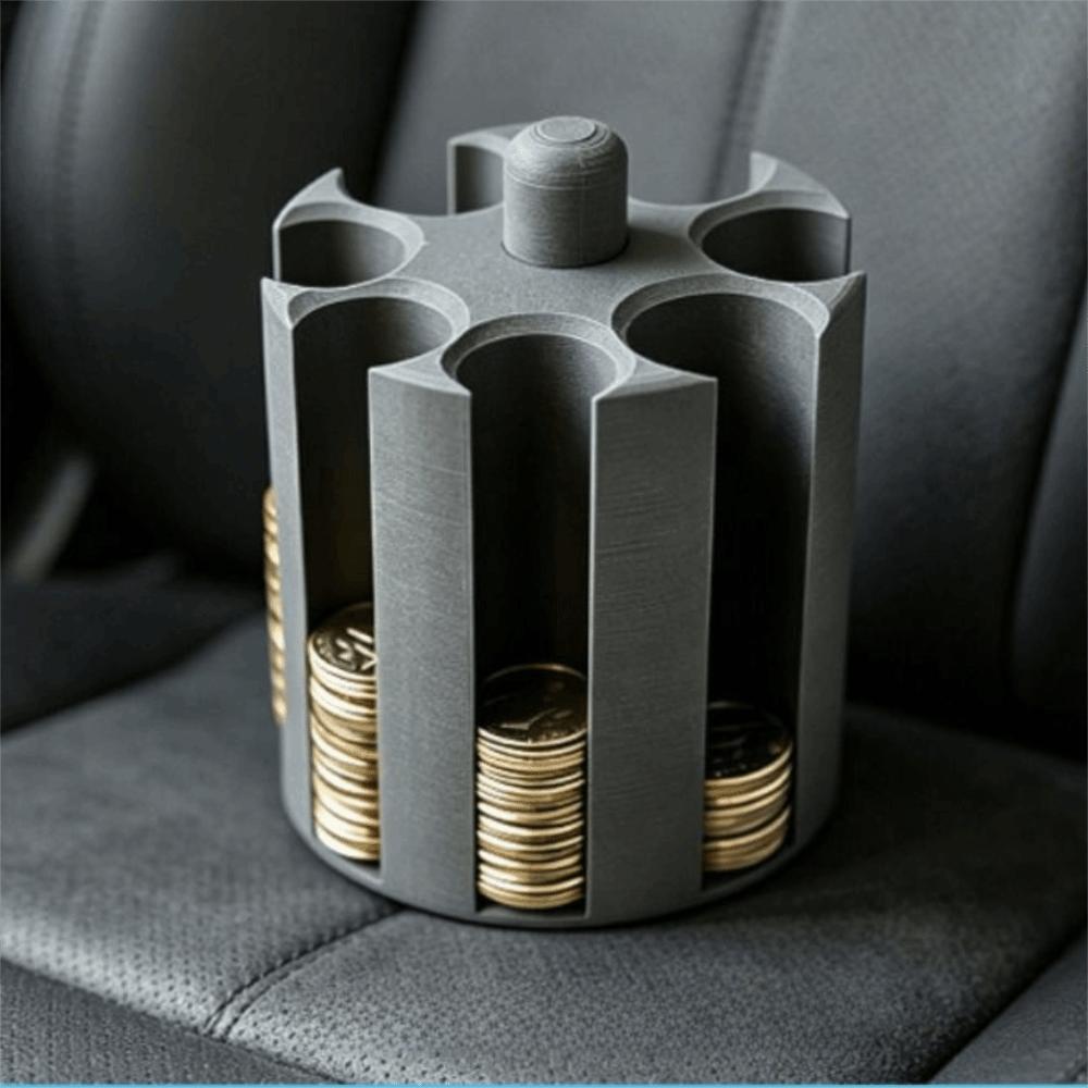 Space Saving Car Coin Organizer 7 Slots Coin Storage Box Cylindrical Coin Holder Vehicle Console