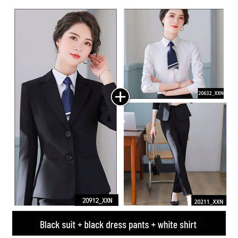 Formelles Schwarzes Anzugset für Damen für Frühling und Herbst - Professionelle Arbeitskleidung mit Jacke für Hotelrezeptionisten
