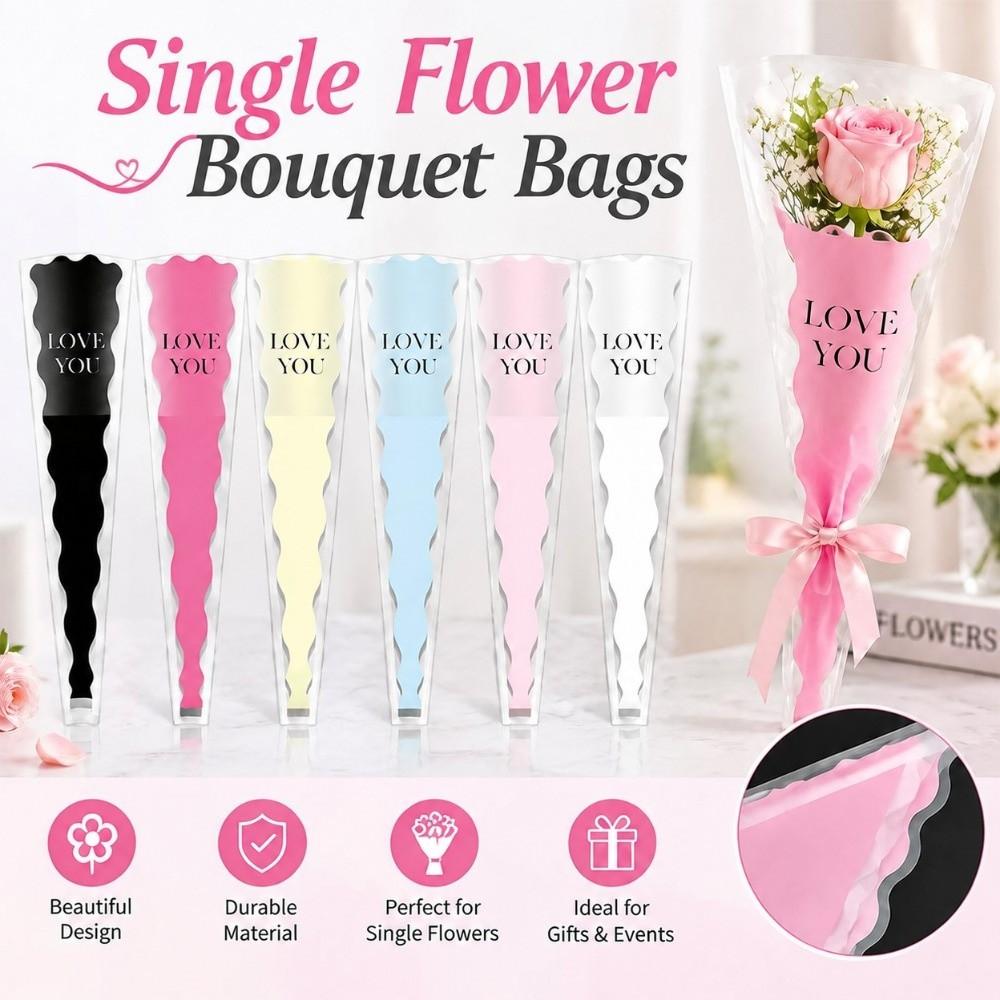 50Pcs Clear Flower Wrapping Bag LOVE YOU Print Single Flower Bag Floral Packaging