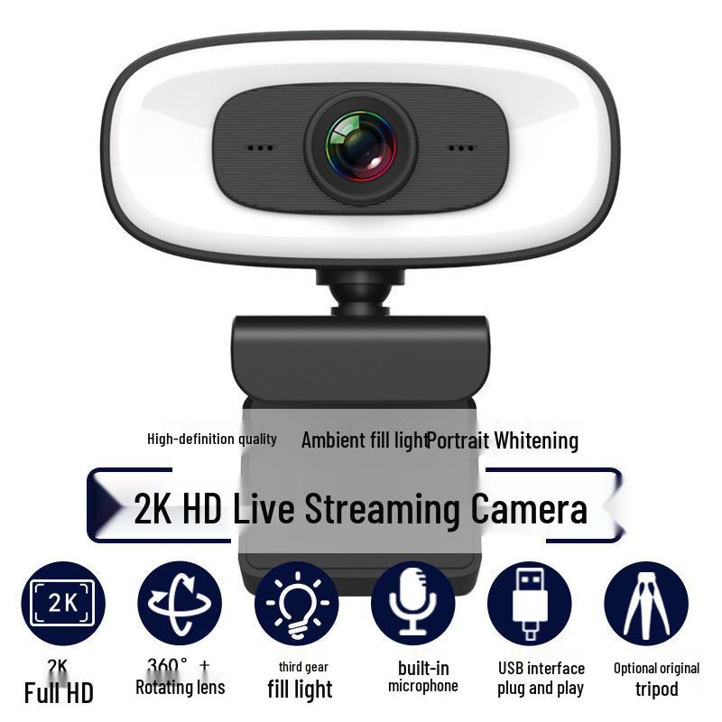 PC Webcam with Microphone, 2K/4K Streaming, USB, Full HD Autofocus, Driver-Free, Ideal for Online Classes