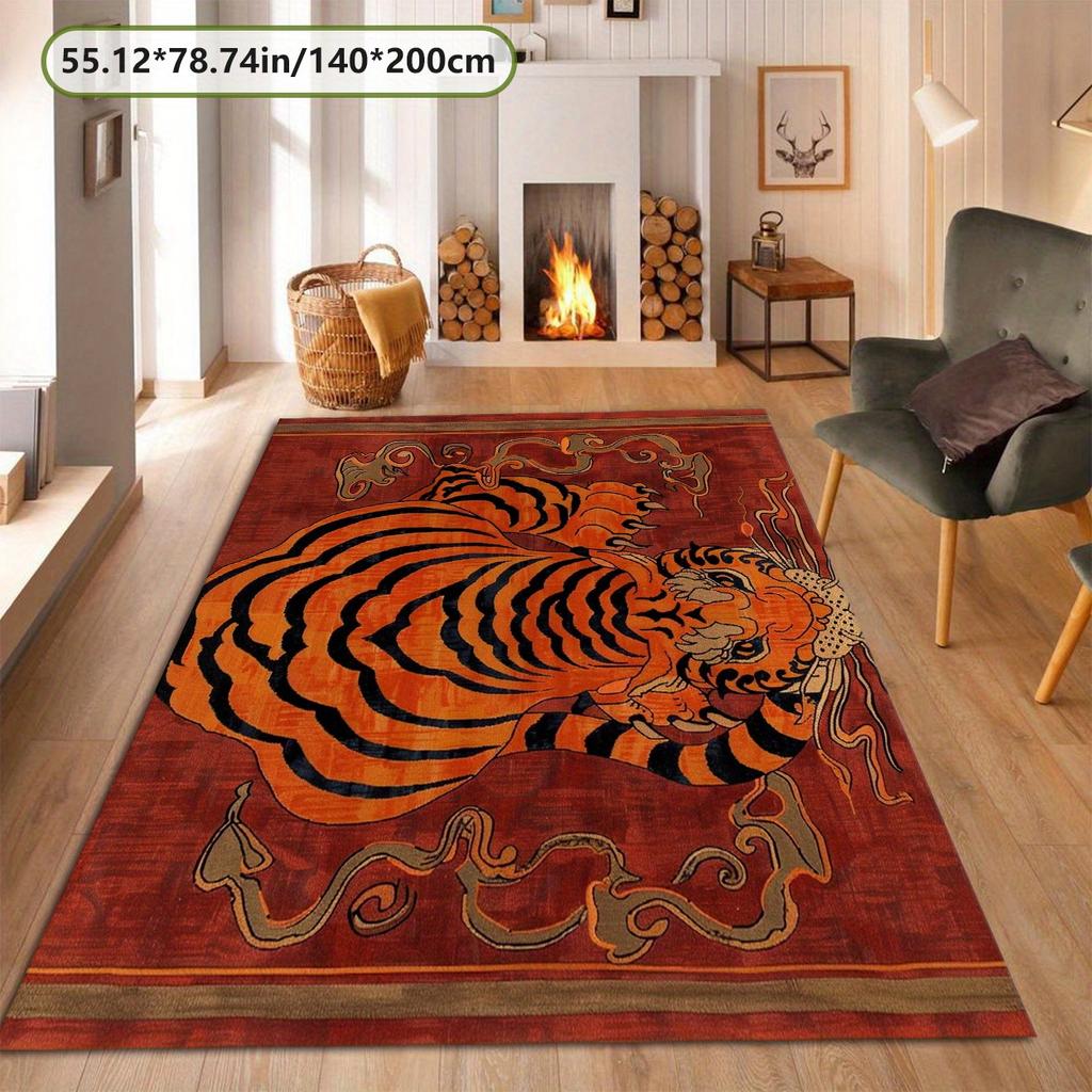 Dieser Rote Teppich zeigt ein Tiger-Muster im Vintage-Chinesischen Stil, Hergestellt aus Kristall-Samt mit einer Rutschfesten Kunststoff-Unterseite Und W