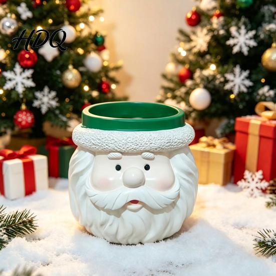 Durable Resin Planter Cute Santa Claus Flowerpot Decorative Christmas Desktop Creative Craft Planter Hand Painted Container for Indoor Home