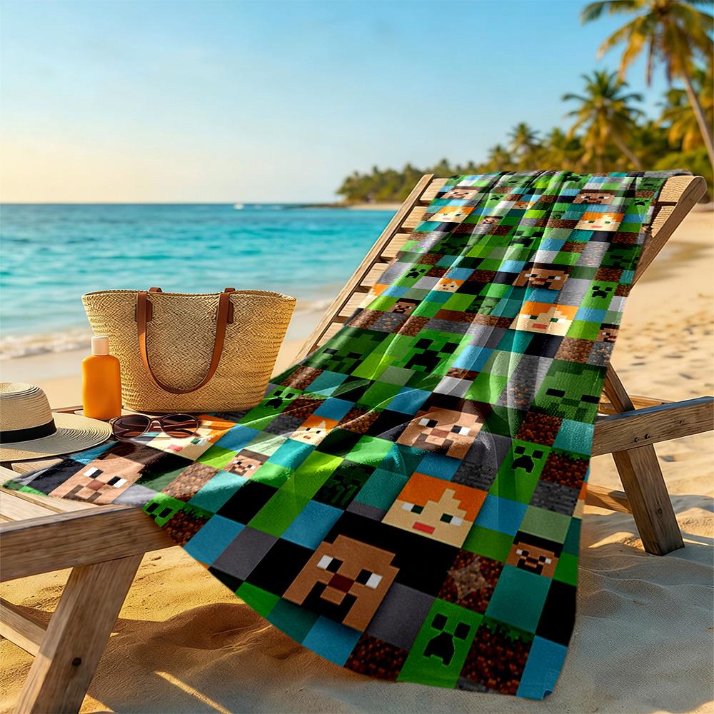 Minecraft Beach Towel Quick-Dry Soft Microfiber Comfortable Lightweight Portable for Swimming,Beach,Camping, Travel, Beach Accessories,Gym