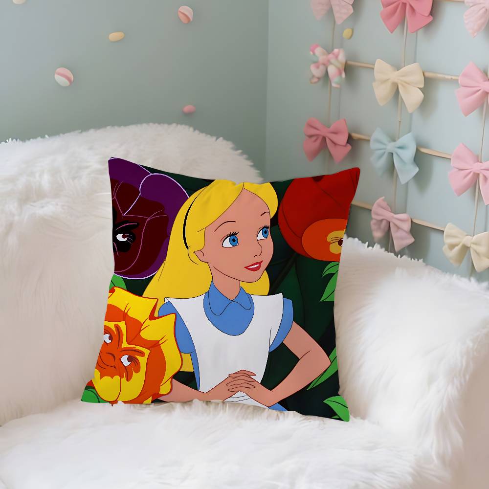 Classic AnimeAalice InWwonderlandS Cute Throw Pillow Covers Pattern Cushion Cover Suitable For Sofa Bedroom Car Pillow Cover