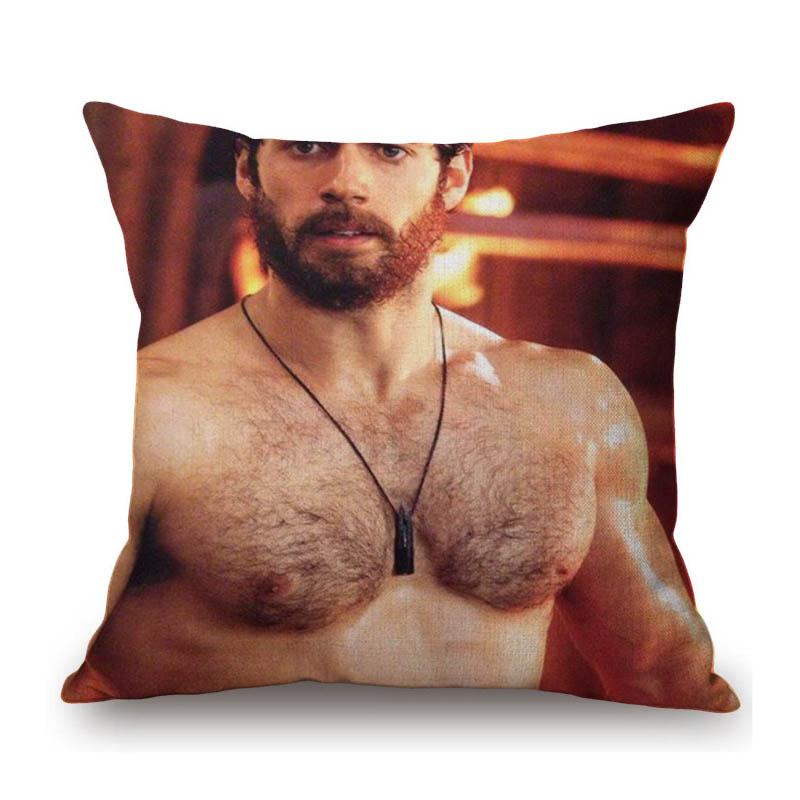 Sexy Handsome Super Star Henry Cavill Muscle Man Fans Gift Cotton Linen Sofa Throw Pillow Case Home Decoration Art Cushion Cover