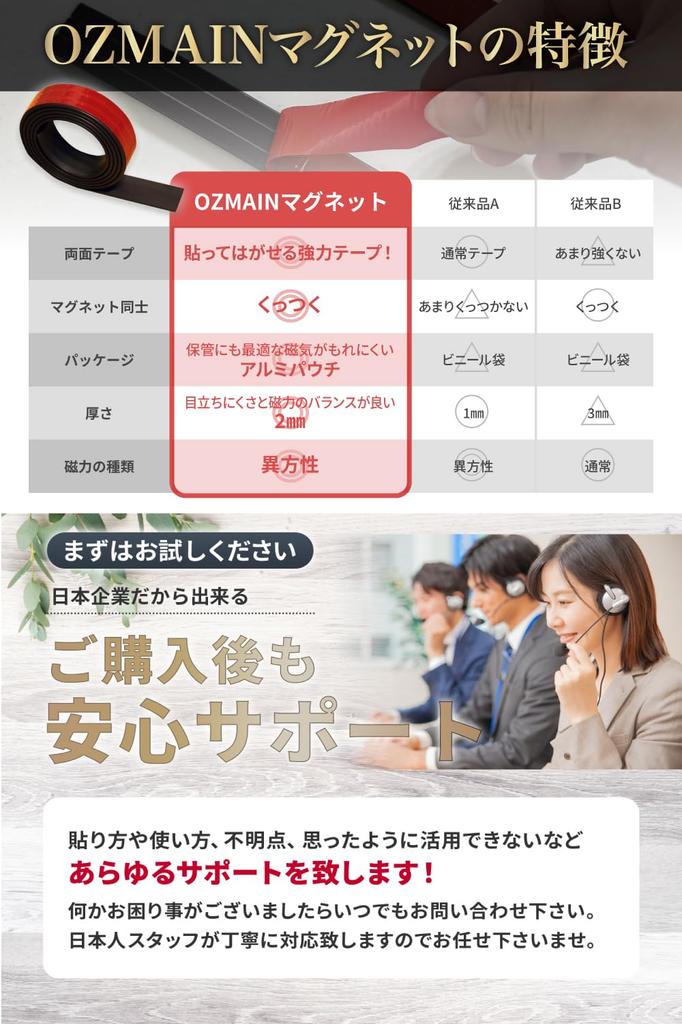 OZMAIN floating storage with this Magnetic Magnetic Powerful with Adhesive 2mm 2cm 1m Long [Try powerful, non-marking, double-sided magnet!] Sheet,